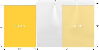 Extra Large Kraft Paper Gift Bags - 12 Pcs, White, 16X6X12 Inches, Ribbon Handles, Party, Wedding and Shopping Bags