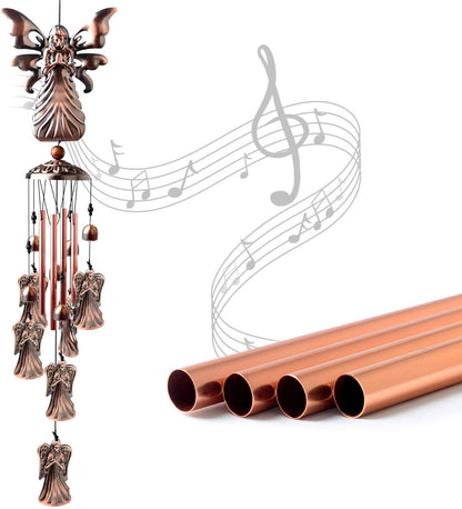 Festive Brass Angel Wind Chimes for outside ， Handcrafted with Deep Melodic Tone, Christmas/Birthday Decor for Garden & Patio Lovers, Unique Housewarming Present for Outdoor Spaces