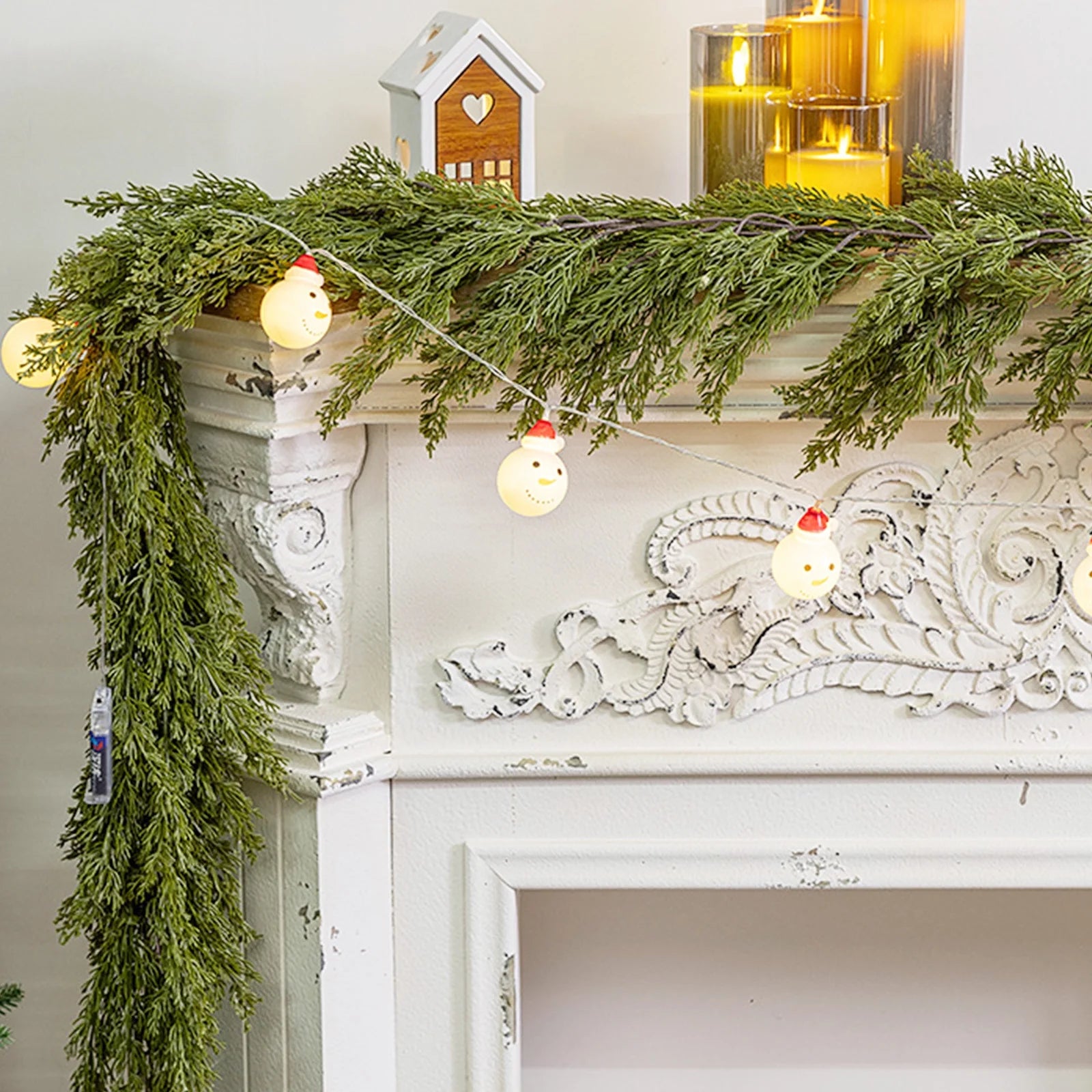 1 Pcs 6 Feet Christmas Cedar Garland Thick and Lush Realistic Artificial Cedar Garland Green Faux Cedar Pine Needles Garland for Christmas Winter Home Mantel Fireplace Holiday Party Decor