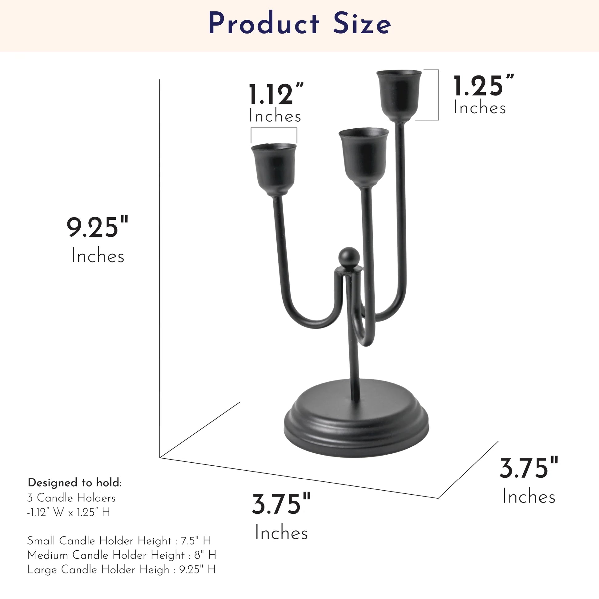 3-Arm Black Metal Taper Candle Holder – Elegant Gothic Decor for Halloween, Mantel, Kitchen Table, Wedding, or Party, 9"