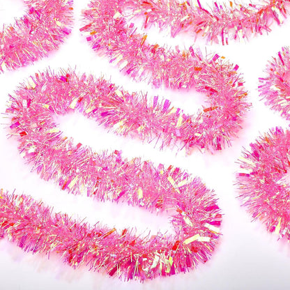 40 Feet Christmas Tinsel Garland Metallic Foil Twist Tinsel Garland Decoration for Christmas Tree, Wedding, Birthday and Party Hanging Decorations(Pink, Rainbow)