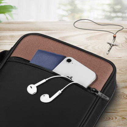 Bible Cover, Carrying Book Case Church Bag Bible Protective with Handle and Zippered Pocket, Perfect Gift for Men Women Father, Black & Brown