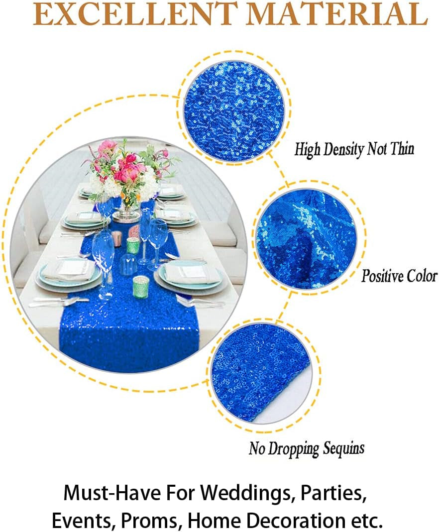 Sequin Table Runner - 12X72-Inch Blue Sparkle Table Cover/Overlay for Party Decoration (Royal Blue)