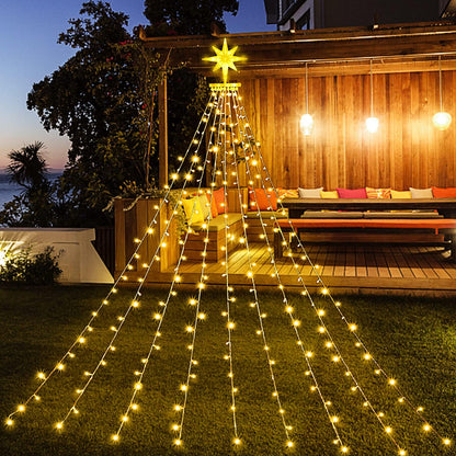 Christmas Lights, Christmas Decorations, 320 LED Outdoor Christmas Lights [8 Modes & Waterproof], with 11" Lighted Tree Topper for Halloween Xmas New Year Holiday Birthday (Warm White)