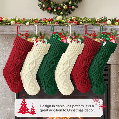 6Pcs Christmas Stockings Large Knitted Xmas Stockings 18 Inches Fireplace Hanging Stockings for Family Holiday Christmas Decoration