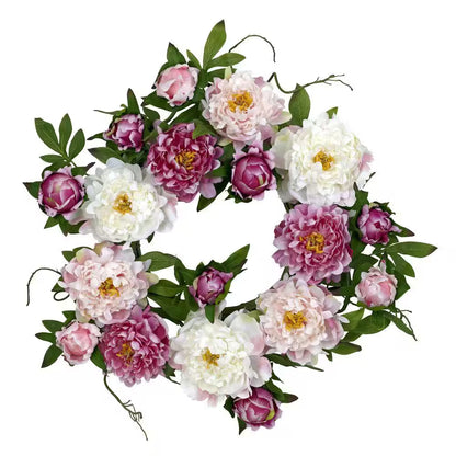 22.0 In. Artificial H Pink Peony Wreath
