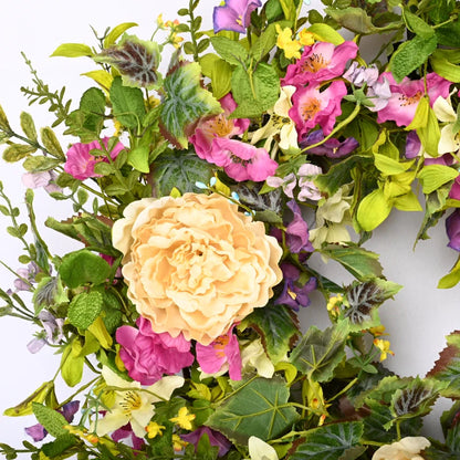 26" Handcrafted Faux Peony Morning Glory Silk Wreath for Front Door
