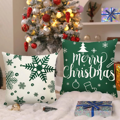 Christmas Throw Pillow Covers 18''X18'' Set of 4 Decorative Holiday Pillows Cover Cases Farmhouse Decor for Xmas Decoration Home Couch Sofa, Green