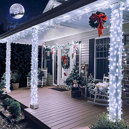 250 LED White Christmas Lights Indoor Outdoor, 91.5Ft Connectable Christmas String Lights 8 Modes, Clear Wire Twinkle String Light Plug in for Bedroom Wedding Garden Party Decoration
