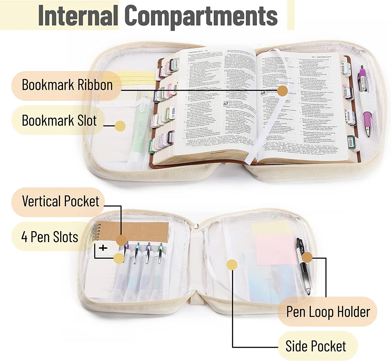 Mr Pen Bible Case Boho Theme with Pockets Multicolor