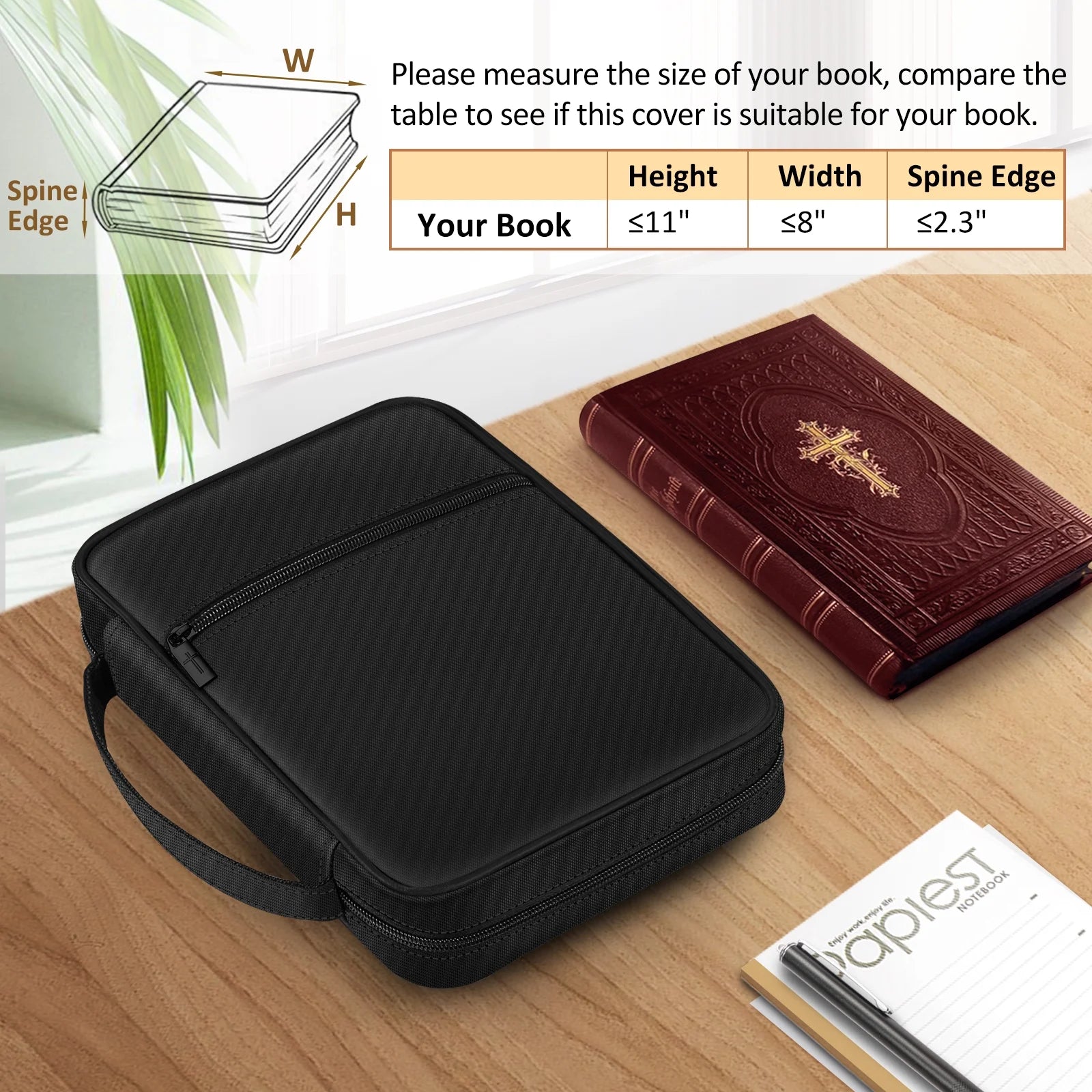 Bible Cover, Carrying Book Case Church Bag Bible Protective with Handle and Zippered Pocket, Perfect Gift for Men Women Father, Black