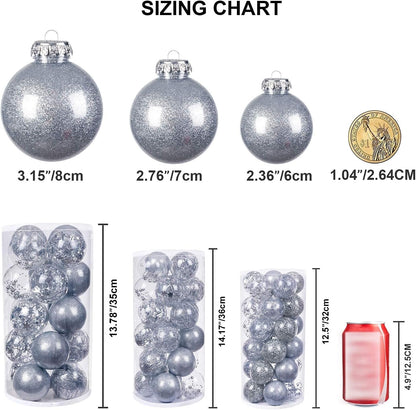 24 Pcs Christmas Decorations Ornaments, 4 Styles Sliver Christmas Tree Balls, 2.76 Inches Shatterproof Ornaments Set for Outdoor Indoor Holiday Wedding Party