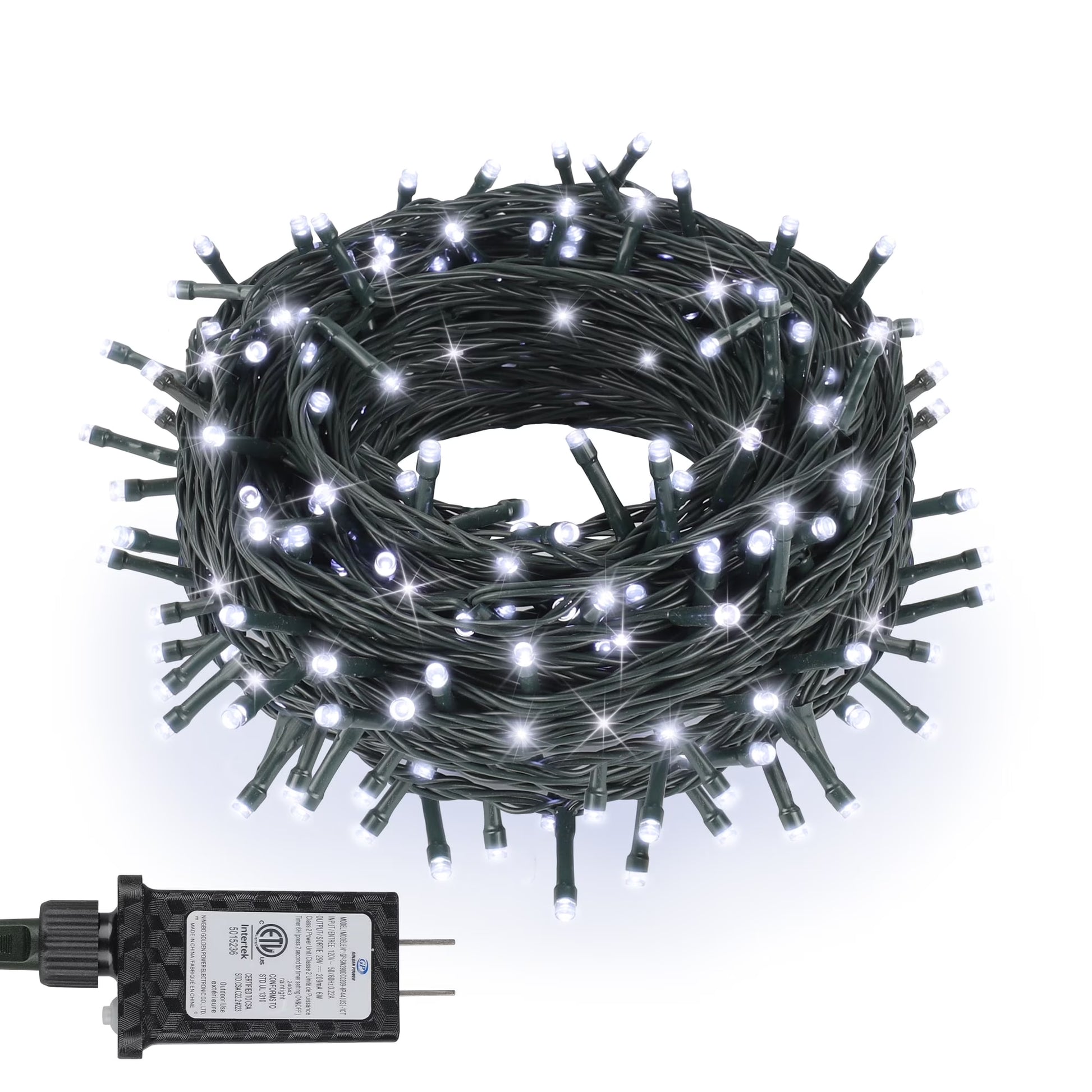 66Ft 200 LED Plug in Christmas Lights Green Wire Twinkle Christmas Tree Lights, White