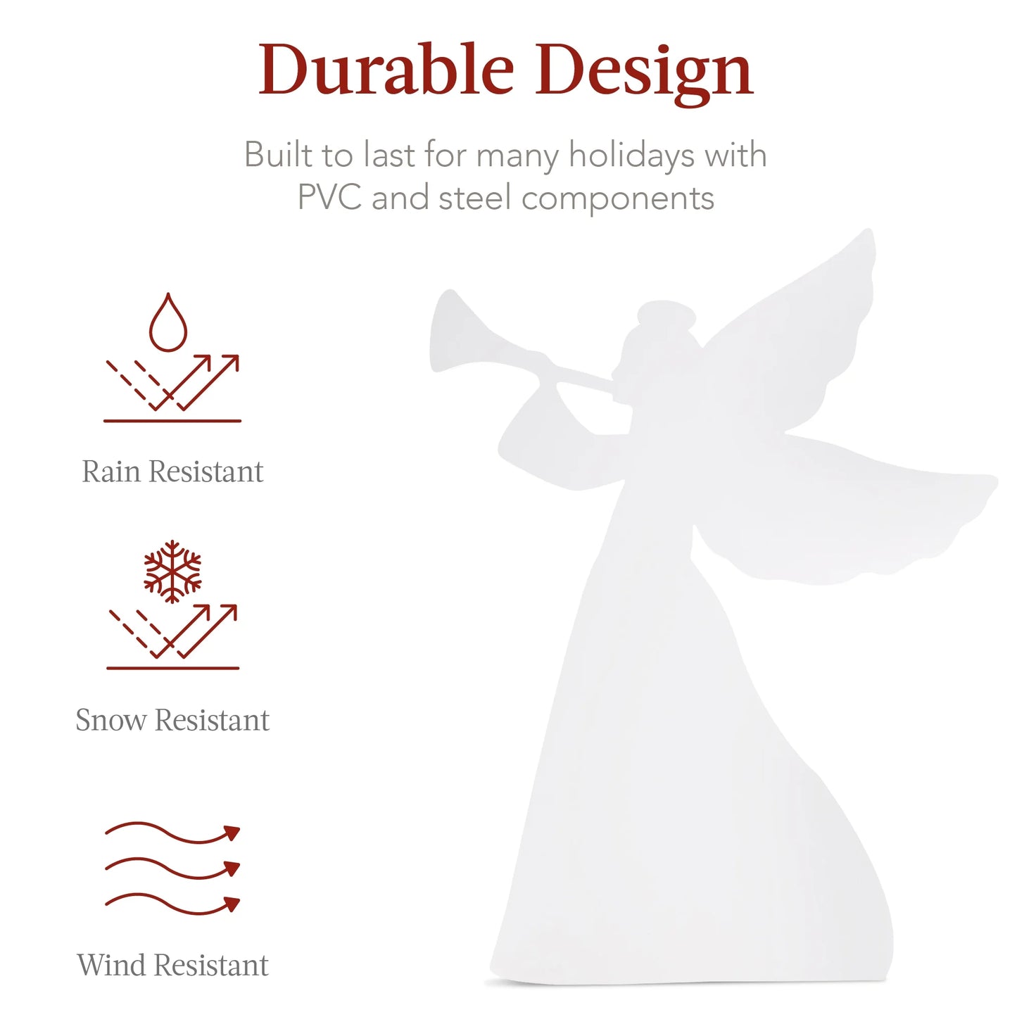 3Ft Set of 2 Christmas Angel Yard Decorations W/ Weather-Resistant PVC, 4 Stakes