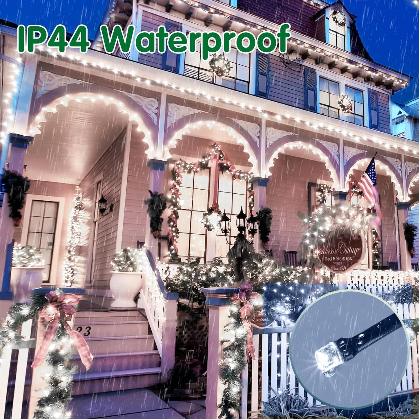 66Ft 200 LED Plug in Christmas Lights Green Wire Twinkle Christmas Tree Lights, White