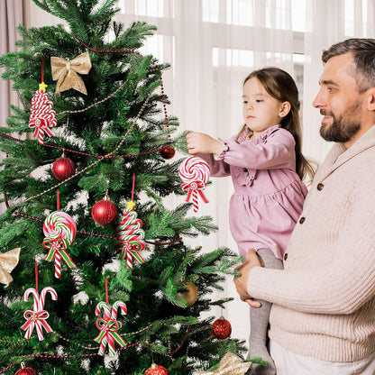 6 Pieces Christmas Candy Cane Ornaments Tree Lollipop Hanging Decorations 4.7 X 2.4 in Polymer Clay Red and White Peppermint Decoration Fake Candy Pendant Crafts for Xmas Wreath Party Supplies