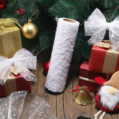 10 Inch X 30 Feet Christmas Snow Poly Mesh Ribbon Decorated Snowball Mesh Ribbon for Christmas Graduation Party Decoration (White)