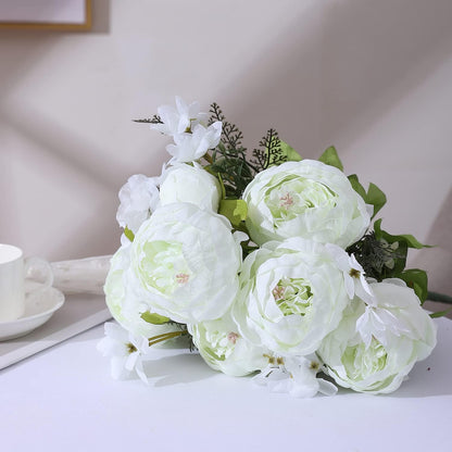 Springs Flowers Artificial Silk Peony Bouquets Wedding Home Decoration,Pack of 1 (Spring White)