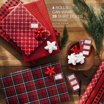 Wrapping Paper Kit with Gridlines, Bows and Gift Tags (4 Rolls, 41-Pieces, 120 Sq. Ft.)