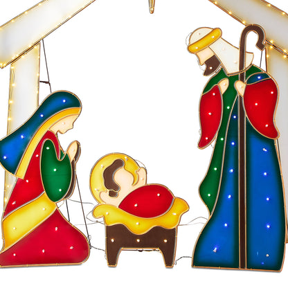 Indoor/Outdoor Light-Up Christmas Nativity Scene Set with 190 LED Lights, Warm White, 4 Pieces, by