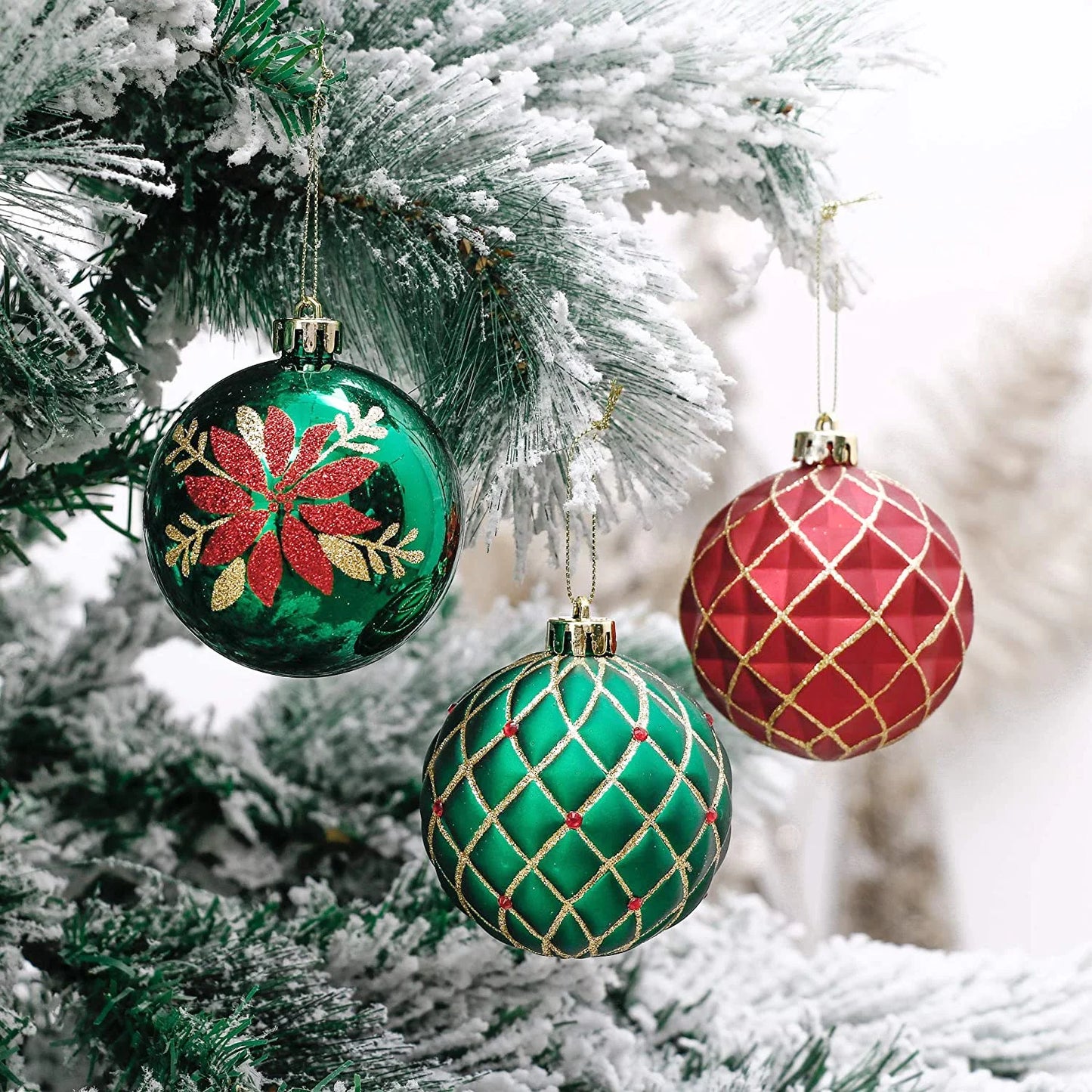 16Ct 3.15" Christmas Ball Ornaments, Red Green Gold Shatterproof Ornaments for Xmas Party Decor