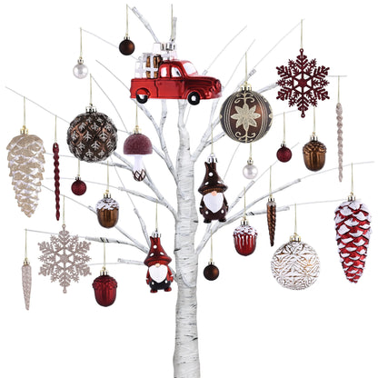 60Ct Fall Shatterproof Ornaments, Rustic Red White Copper Harvest Hanging Decorations for Home, Autumn Thanksgiving Ornaments with Leaves and Acorns for Fall Celebration Party Gift