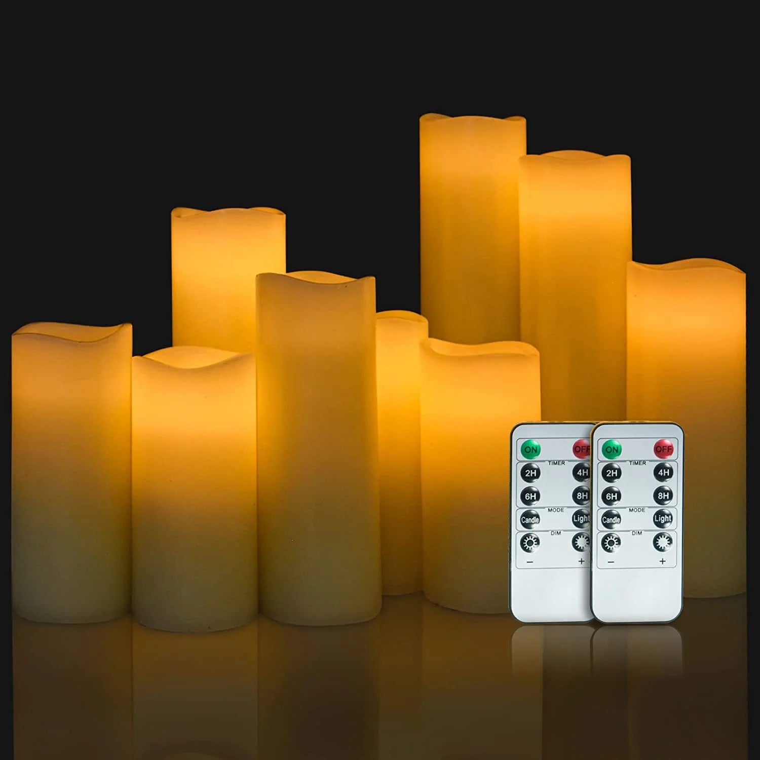 9-Pack Flameless Candles Real Wax LED Pillar Candles Battery Operated Candles Electric Ivory Candles Flicker Lights Votive Timing with Remote 300+ Hours Halloween