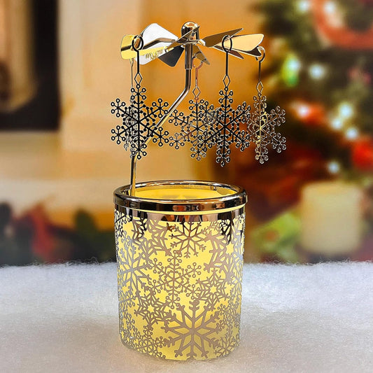 I Rotary Tea Light Carousel Angel Rotary Candle Holders Spinning Tealight Holders Christmas Decoration for Tabel Centrepieces Gift for Mom Women Wife Birthday-6 ¼ Inch Tall (Snowflake)
