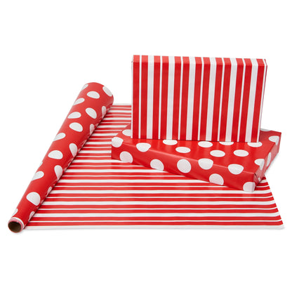 Reversible All-Occasion Wrapping Paper, Red and Gold Patterns (4 Rolls, 120 Sq. Ft)