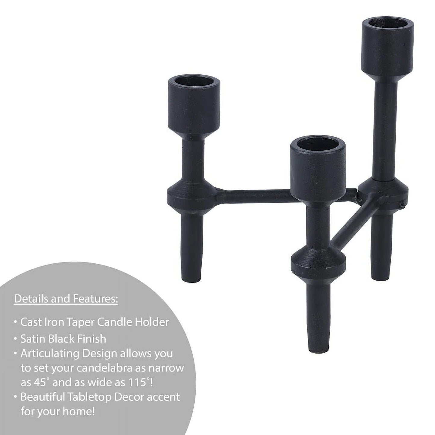 Better Homes & Garden 6" Black Cast Iron Pillar Taper Candle Holder Candelabra