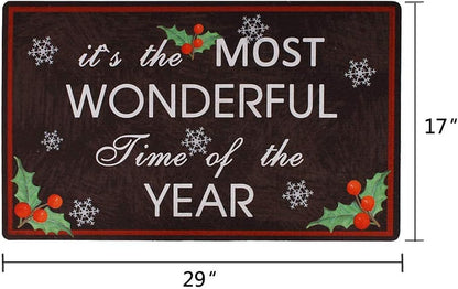Durable Rubber Christmas Welcome Doormat Decorative Rug Entryway Kitchen Floor Patio Garage Door Mat 29" X 17" (It'S the Most Wonderful Time of the Year)