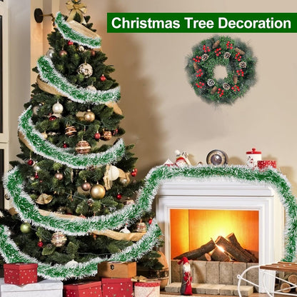 5 String Total 50 Ft Green Christmas Tinsel Garland Xmas Tree Decorations Christmas Metallic Twist Garland Hanging Decorations Indoor Outdoor Christmas Party Supplies, Each 10 Ft by 4 Inch
