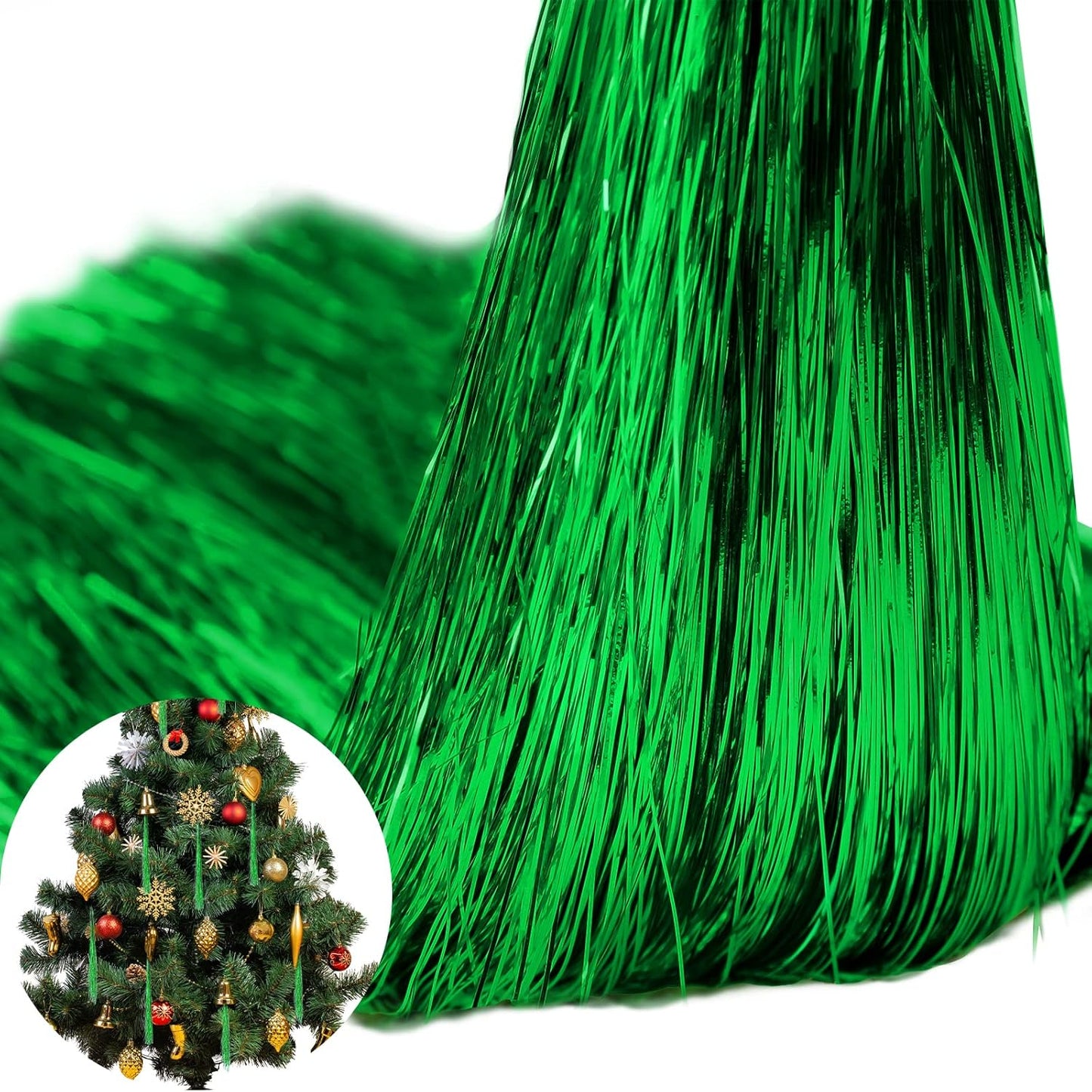 3000 Strands Christmas Tree Decorations Tinsel Garland Iridescent Tinsel Foil Fringe Icicles for Christmas Home Hair Decor Holiday Birthday Graduation Supplies (Green)