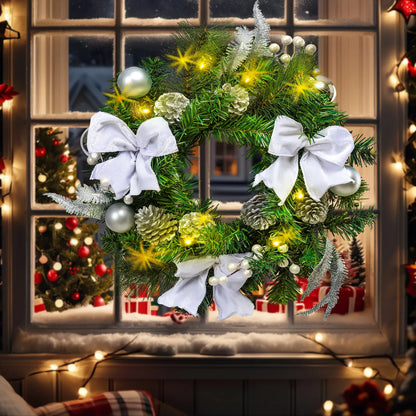 20 Inch Christmas Wreaths-Christmas Wreath with Lights Led,Battery Operated LED Light with Cute Little Decorations Wreath for Christmas Festival Party, Patio,Farmhouse Decoration