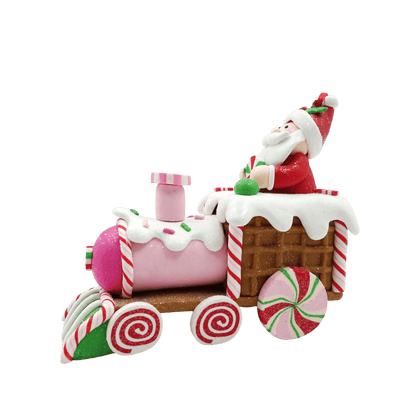 Multicolor Clay Dough Gingerbread Santa on Train Christmas Ornament, 5.1", by