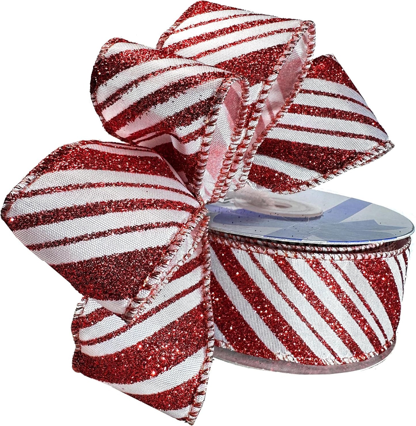 Wired Christmas Ribbon Red Stripes - 1 1/2" X 10 Yards, Red White Peppermint Candy Cane, Garland, Gifts, Wrapping, Wreaths, Bows