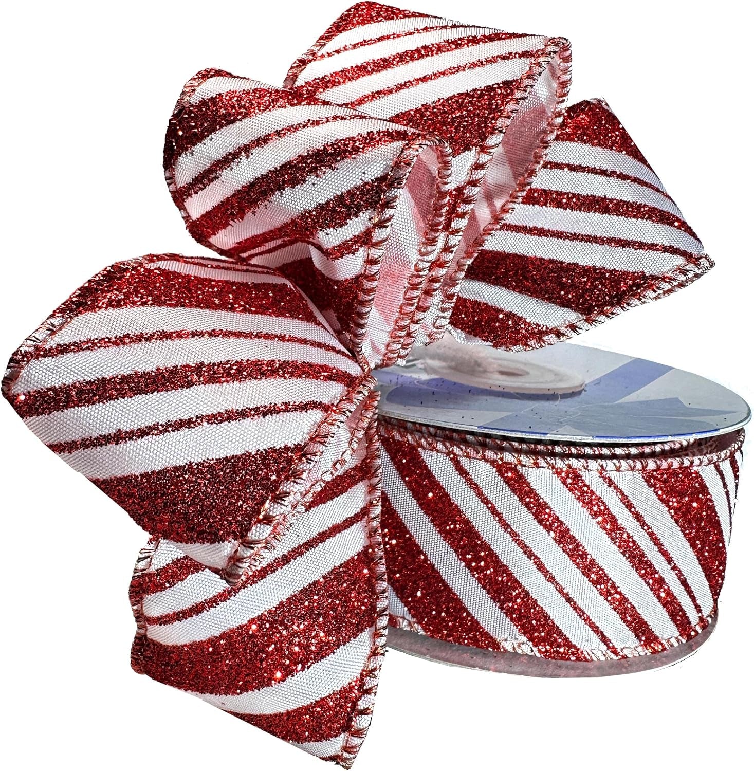 Wired Christmas Ribbon Red Stripes - 1 1/2" X 10 Yards, Red White Peppermint Candy Cane, Garland, Gifts, Wrapping, Wreaths, Bows