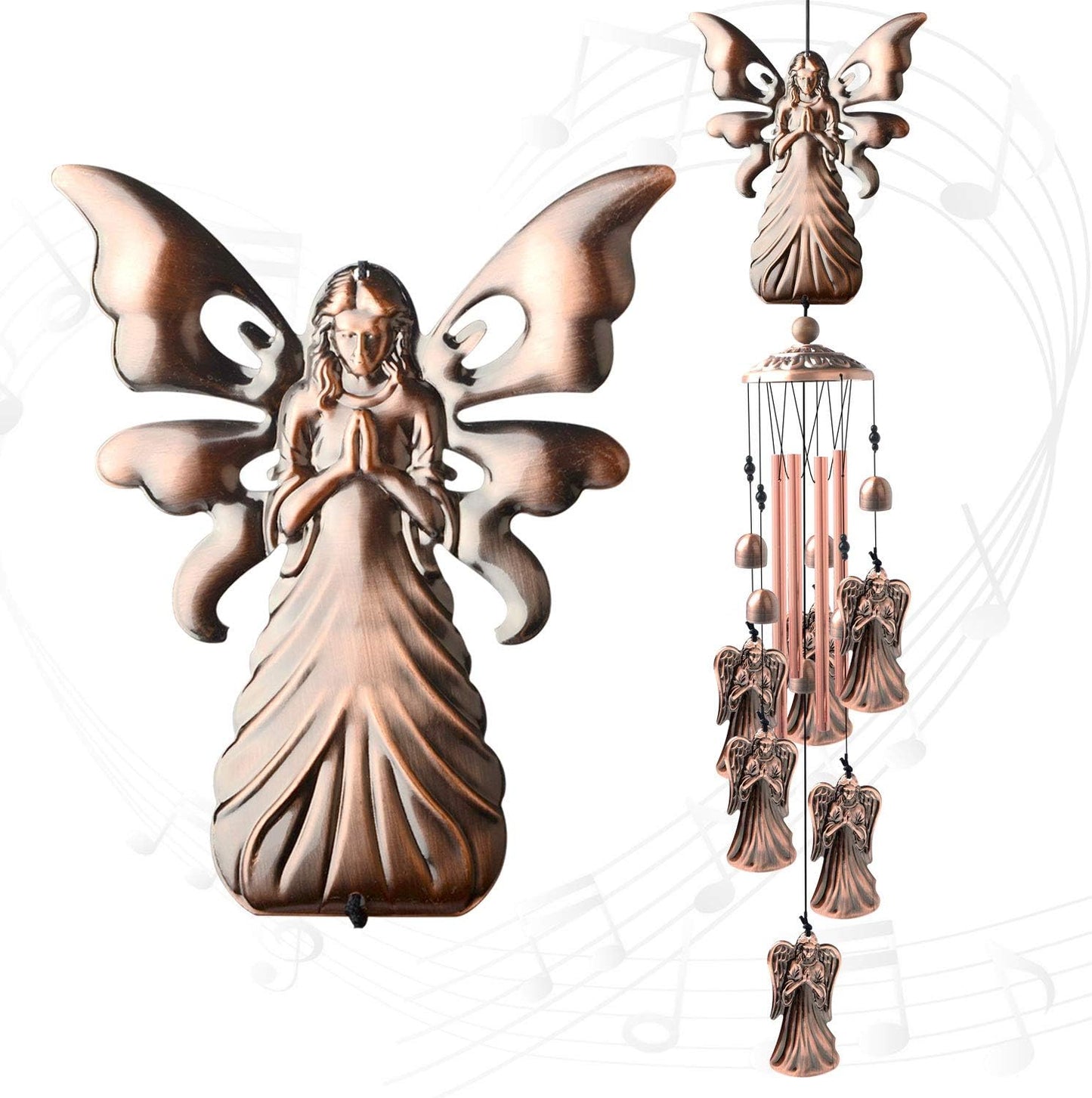 Festive Brass Angel Wind Chimes for outside ， Handcrafted with Deep Melodic Tone, Christmas/Birthday Decor for Garden & Patio Lovers, Unique Housewarming Present for Outdoor Spaces