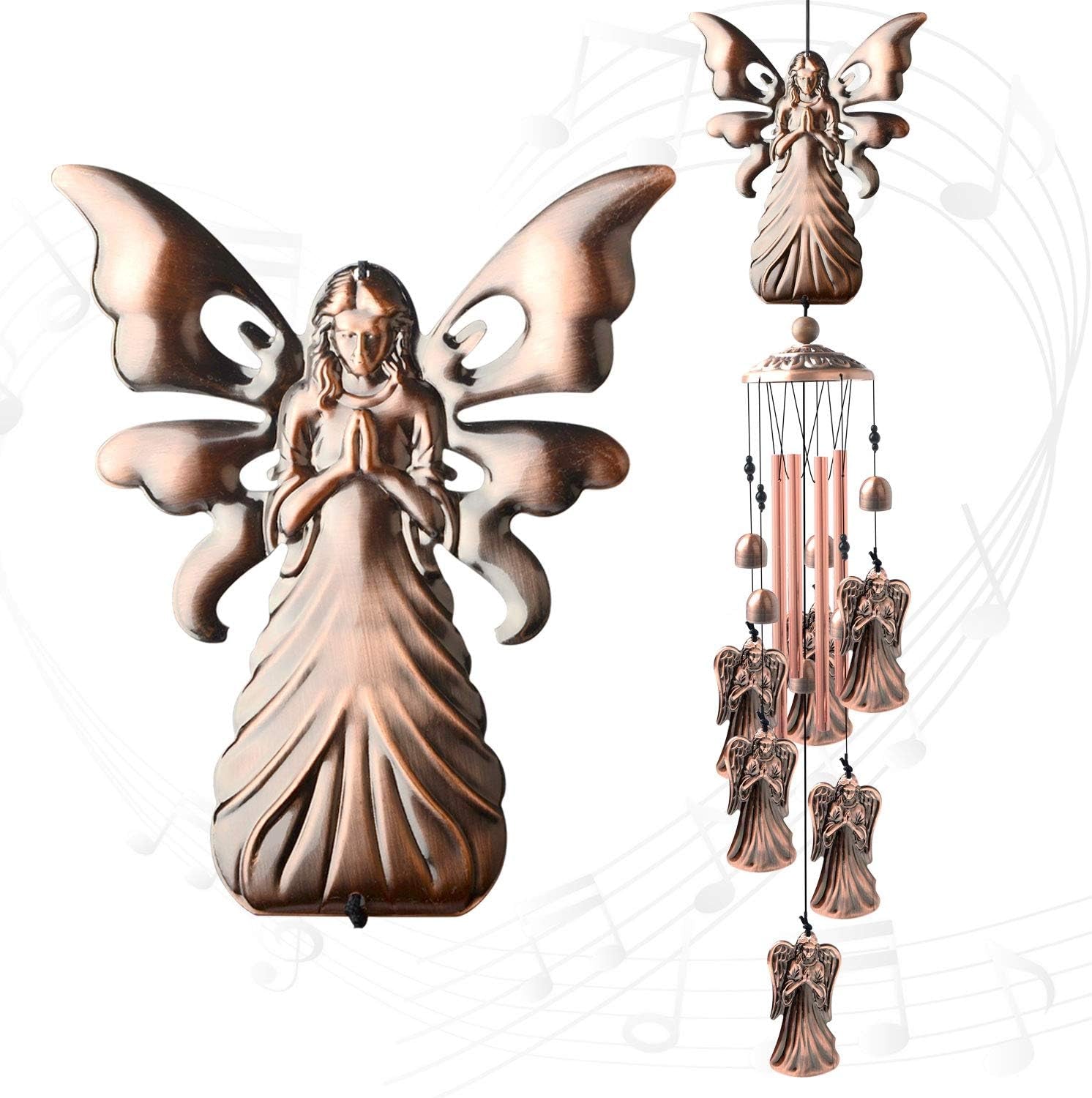 Festive Brass Angel Wind Chimes for outside ， Handcrafted with Deep Melodic Tone, Christmas/Birthday Decor for Garden & Patio Lovers, Unique Housewarming Present for Outdoor Spaces