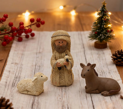 Nativity Knit Set Indoor - 9 Pcs Holy Family Figurines Baby Jesus with Manger, Religious Nativity Figurines Xmas Cable Nativity Scene for Tabletop Props Home Living Room Decor