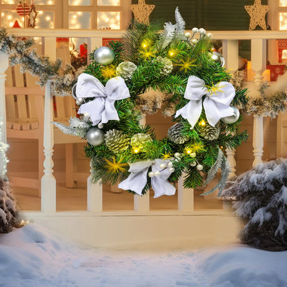 20 Inch Christmas Wreaths-Christmas Wreath with Lights Led,Battery Operated LED Light with Cute Little Decorations Wreath for Christmas Festival Party, Patio,Farmhouse Decoration