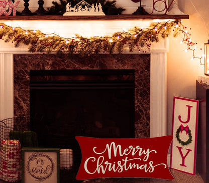 Christmas Pillow Covers Decorations Red Merry Christmas Farmhouse Throw Pillow Covers Great Gift for Christmas 12" X 20" 1 Pack