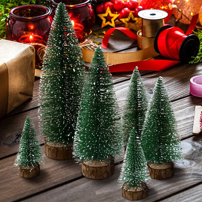 Mini Christmas Trees Decorations - 6Pcs Small Bottle Brush Trees, Artificial Tabletop Christmas Tree for Indoor Outdoor Home Room Party(Green)