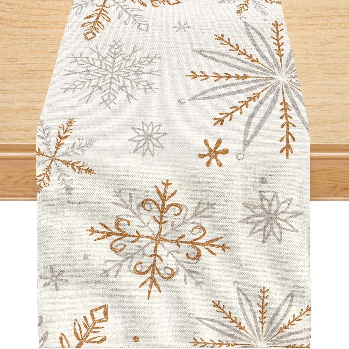 Christmas Table Runner, Snowflakes Beige Winter Holiday Home Decor for Party, 13X60 Inch, Polyester