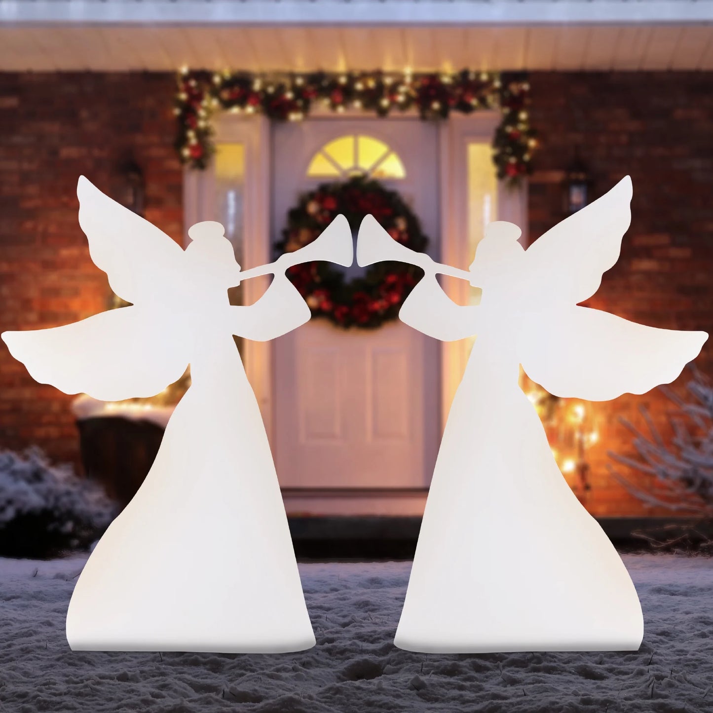 3Ft Set of 2 Christmas Angel Yard Decorations W/ Weather-Resistant PVC, 4 Stakes