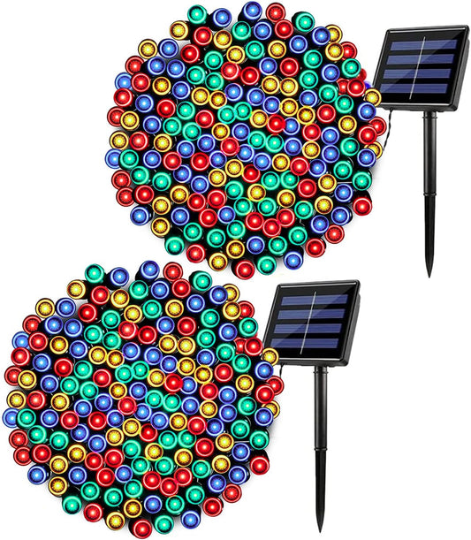 2-Pack Solar Christmas Lights Outdoor Waterproof, 200 LED 72FT Solar Powered String Lights with 8 Modes, Solar Fairy Lights for Xmas Tree Party Wedding Garden Decorations Multi-Colored
