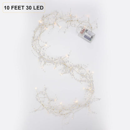 10 Feet 30 LED Christmas Light Metal Berry Beaded Garland Indoor Christmas String Lights for Fireplace Mantel Indoor Xma Light Decorations(White)