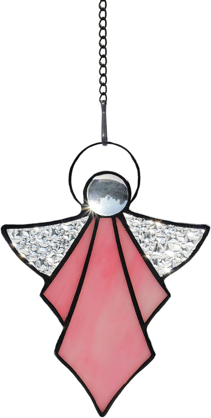 Angel Ornament,Stained Glass Window Hangings Decor,Tiffany Style Handcrafted Suncatcher for Window Memorial Remembrance Sympathy Gifts, Angel Gifts for Women(Pink)