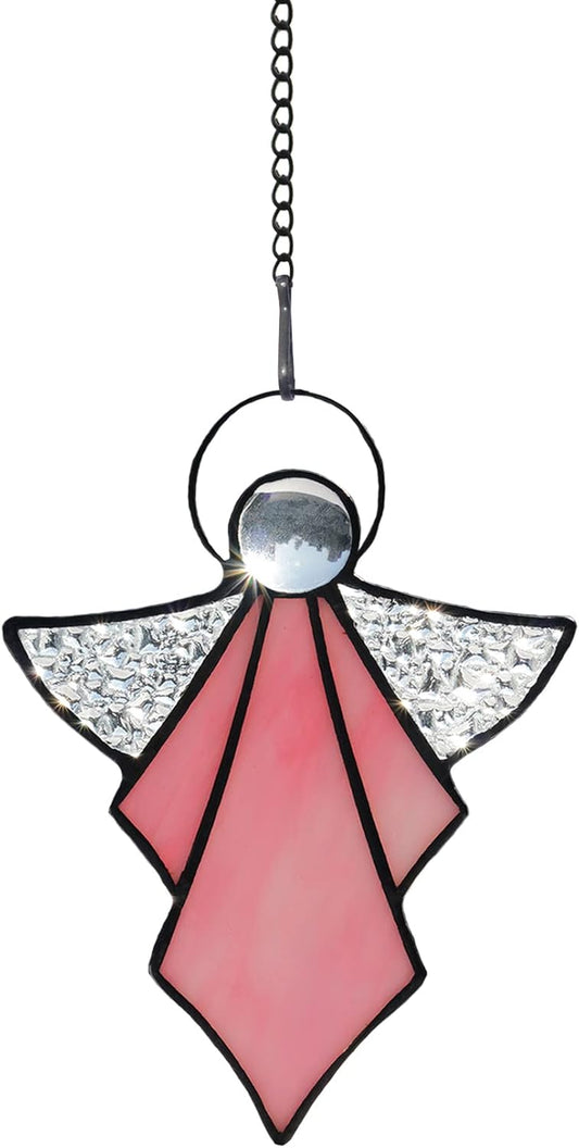 Angel Ornament,Stained Glass Window Hangings Decor,Tiffany Style Handcrafted Suncatcher for Window Memorial Remembrance Sympathy Gifts, Angel Gifts for Women(Pink)