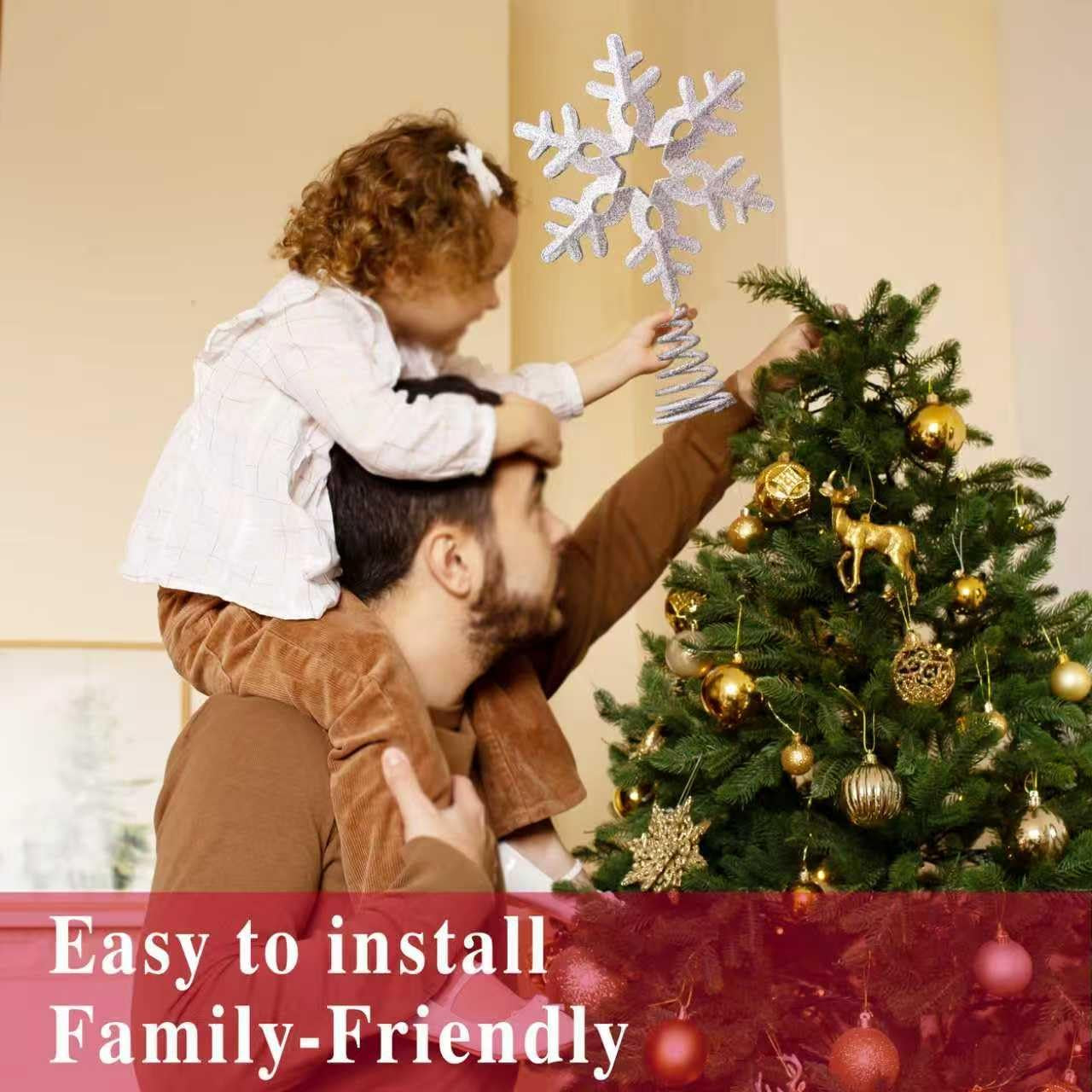 Tree Topper Snowflake, 13.25" Silver Glittered Christmas Tree Topper Decor, Christmas Tree Top Ornament Perfect for Any Size Xmas Tree